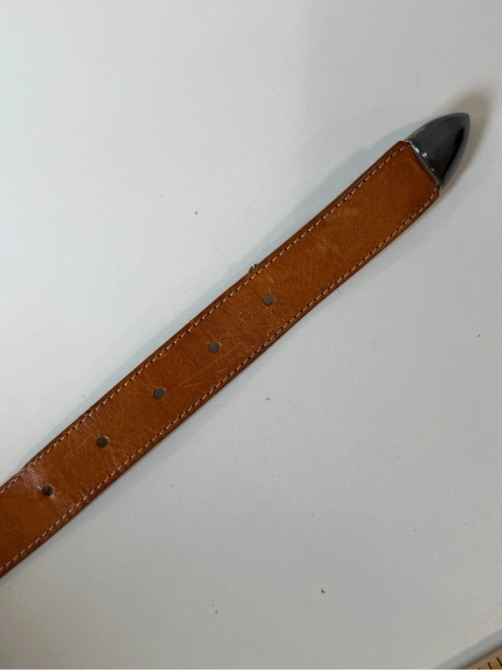 Linea Pelle by Mira K Medium Brown Genuine Leather Belt Distressed Silver Buckle